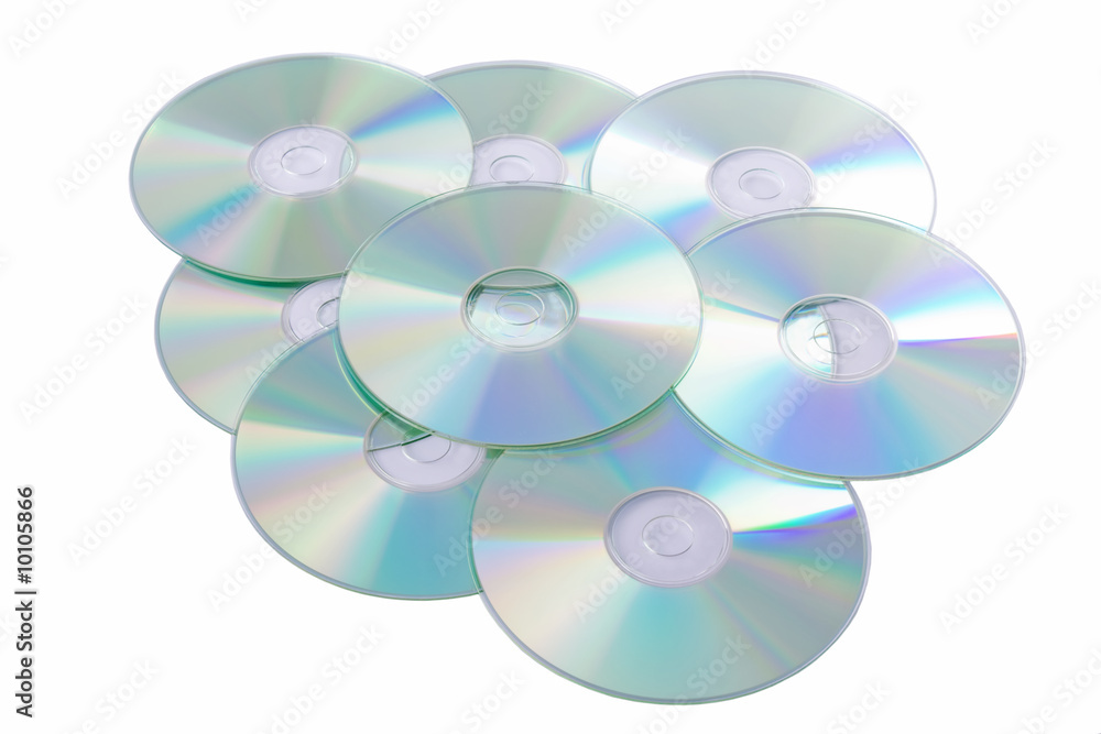 Silver Compact Discs isolated on a white background Silver Compact Discs isolated on a white background