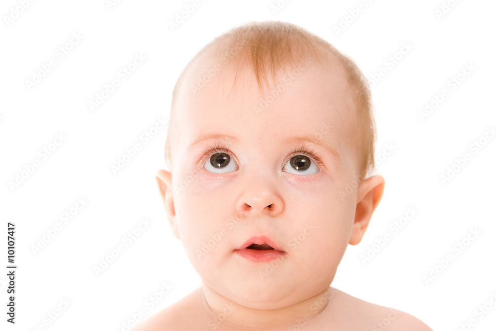 Cute six month baby on white background Cute six month baby on white background