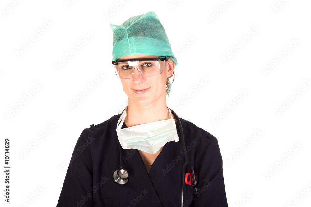 Female healthcare professional wearnig protective clothing Female healthcare professional wearnig protective clothing
