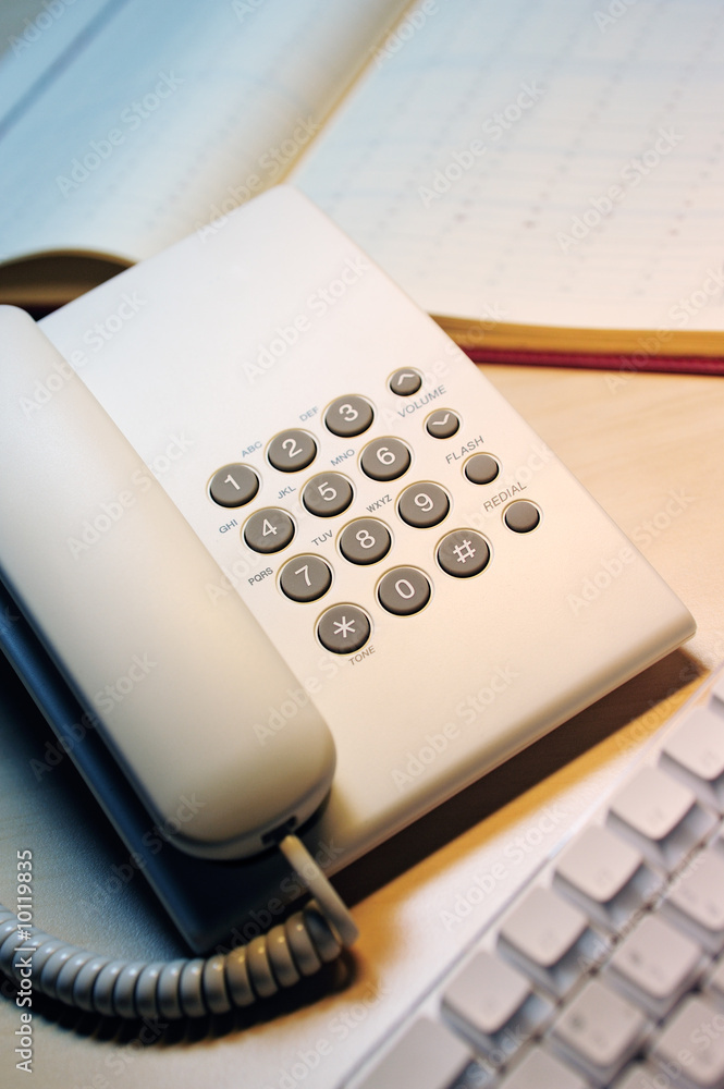 Desk phone and keyboard