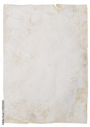 old paper with stained edges isolated on white
