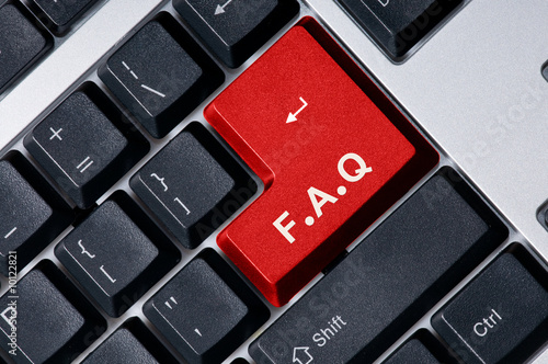 Personal computer keyboard with red key F.A.Q