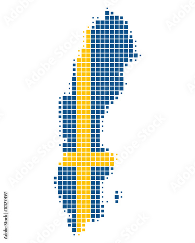 Karte und Fahne von Schweden