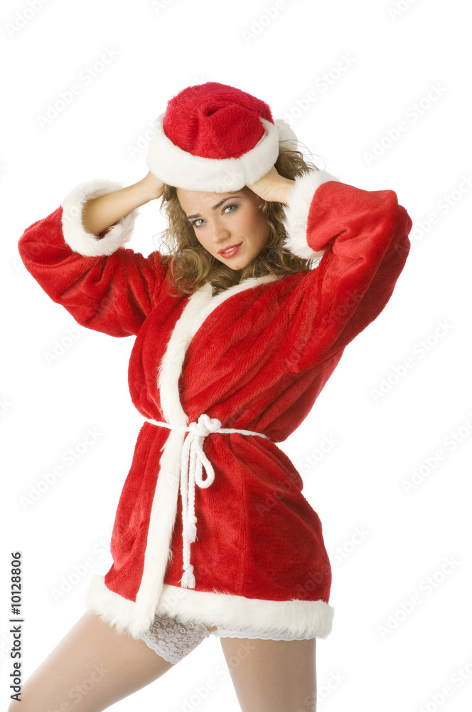sexy santa claus with white stocking taking pose