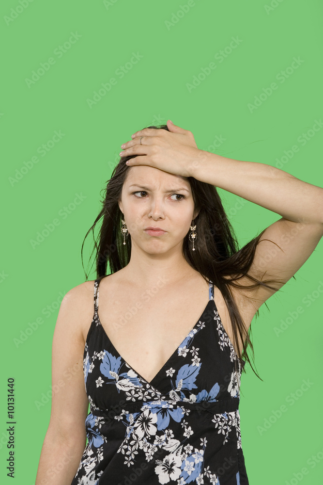 woman expression with stress over green screen woman expression with stress over green screen