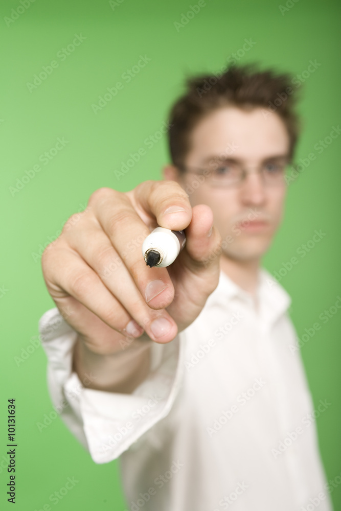 man writing with pen over green screen man writing with pen over green screen