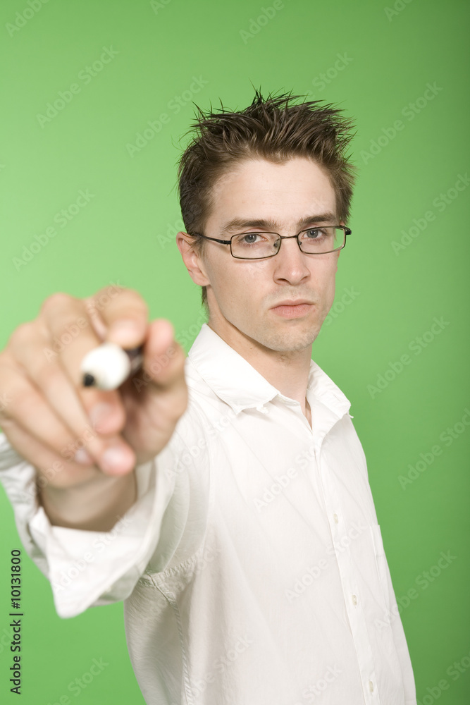 man writing with pen over green screen man writing with pen over green screen