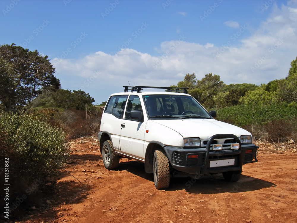 White 4x4 vehicle in the countryside