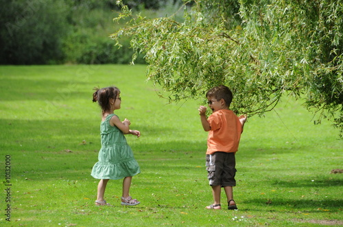 Children Playing Under Willow Tree
