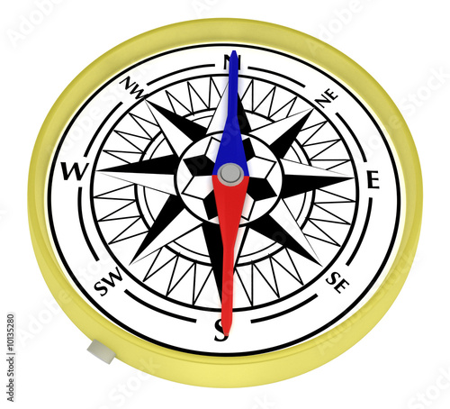 Gold compass on white background - path included