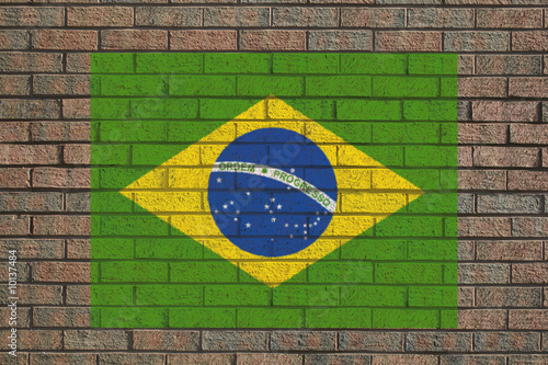 Brazilian flag painted on brick wall illustration