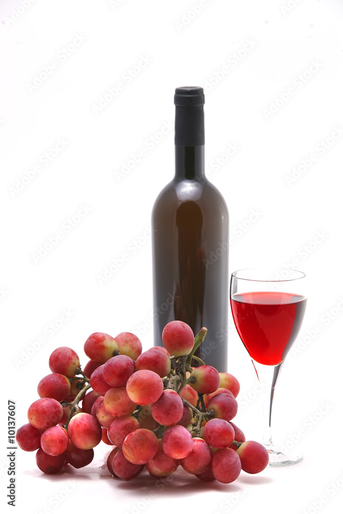 rose wine and vine over white