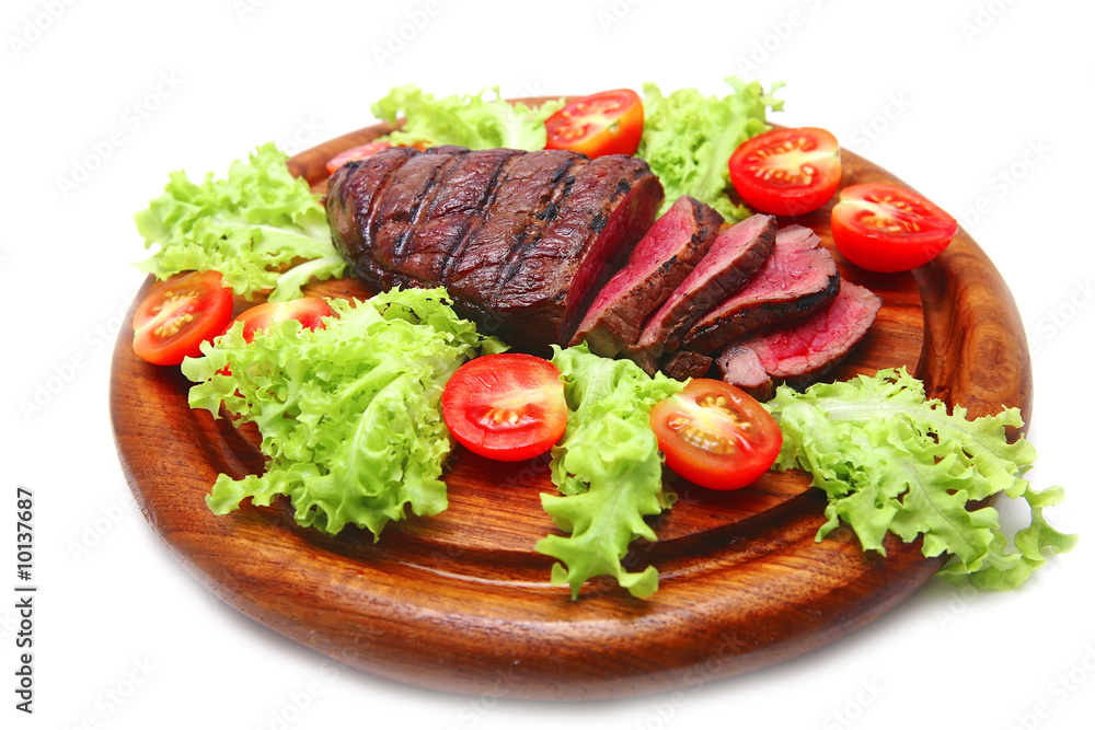 served grilled beef meat steak on wooden plate served grilled beef meat steak on wooden plate