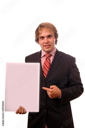 businessman with white chart over white background