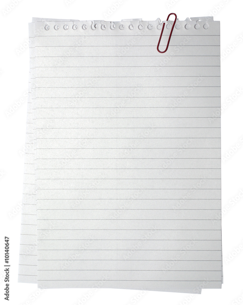 Blank Lined Notepad Paper with Red Paperclip on White Background - Empty Notebook Sheet for Notes, Memos, Lists or Reminders with Torn Edge and Office Stationery Supply Blank Lined Notepad Paper with Red Paperclip on White Background - Empty Notebook Sheet for Notes, Memos, Lists or Reminders with Torn Edge and Office Stationery Supply