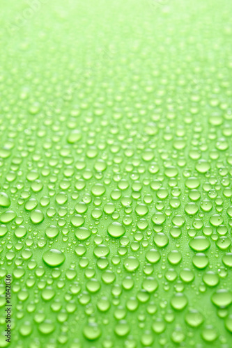 Water drops on a green background