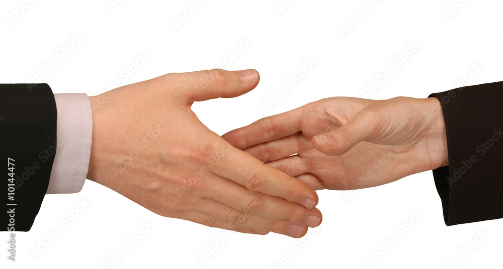 male and female hands about to shake