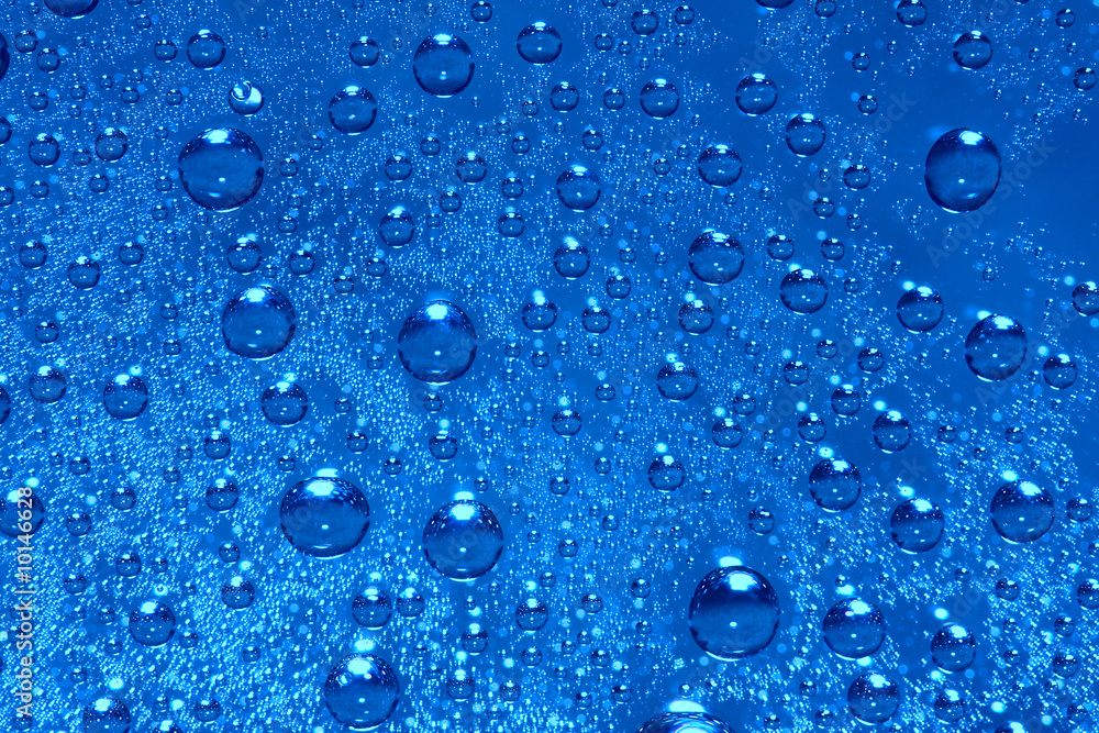 Natural blue water drops abstract background.