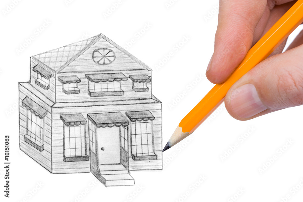 Fotografie Hand drawing house isolated on white background