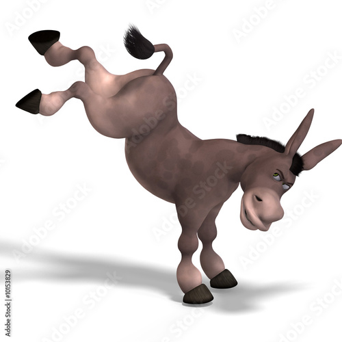 Fototapet sweet cartoon donkey with pretty face over white and clipping Pa