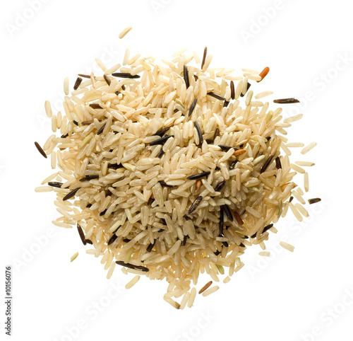 Closeup of long rice mixed with wild rice isolated on white
