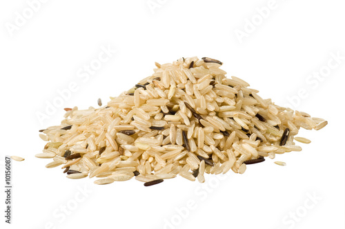 Closeup of long rice mixed with wild rice isolated on white