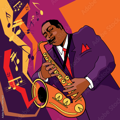 Original vector illustration of a saxophonist on stage