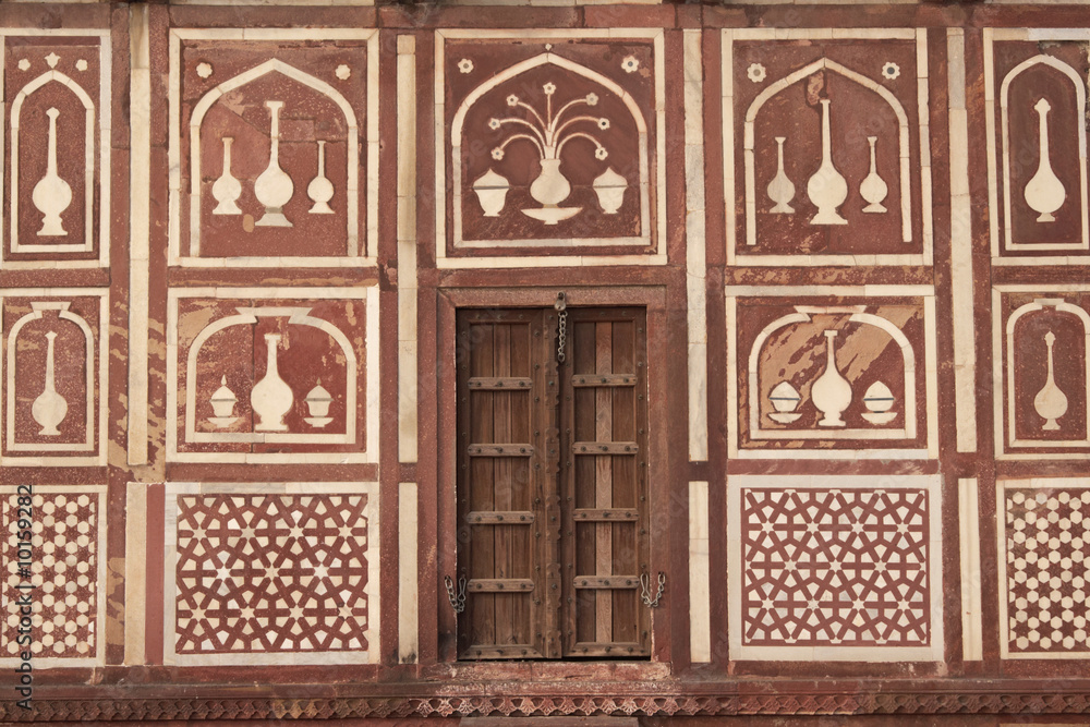 Ornate Wall of Islamic Tomb in Agra