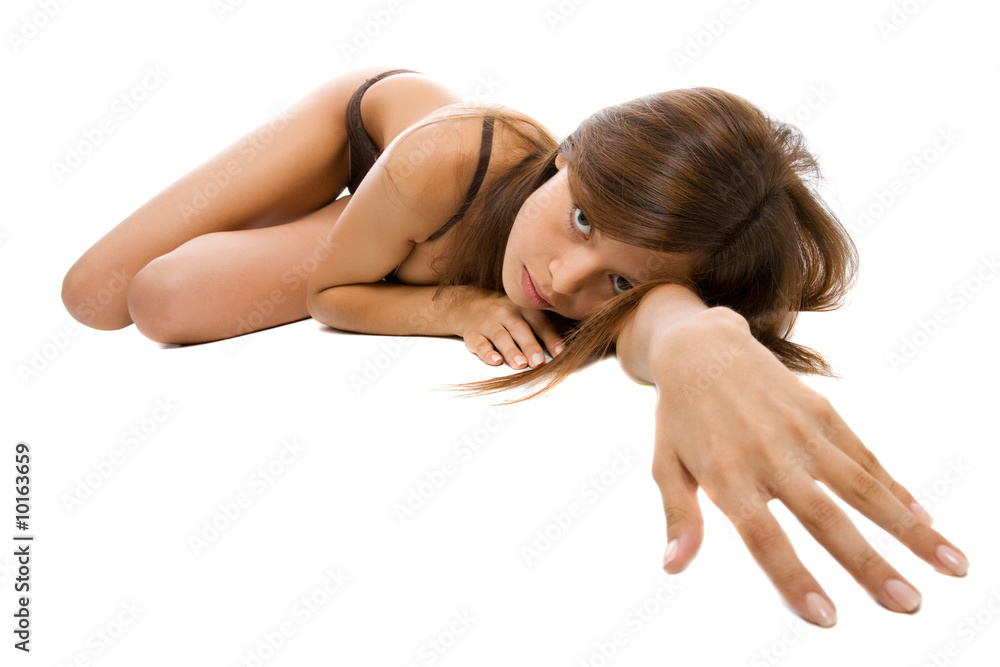 Obraz premium yong pretty girl on the white portrait