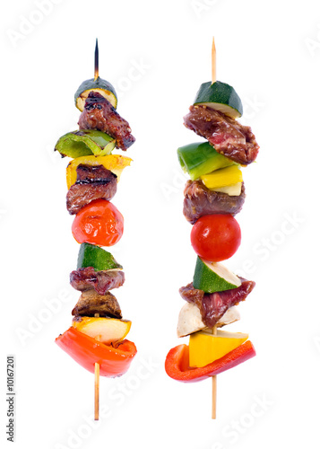 Two skewers of Kabobs....cooked and uncooked