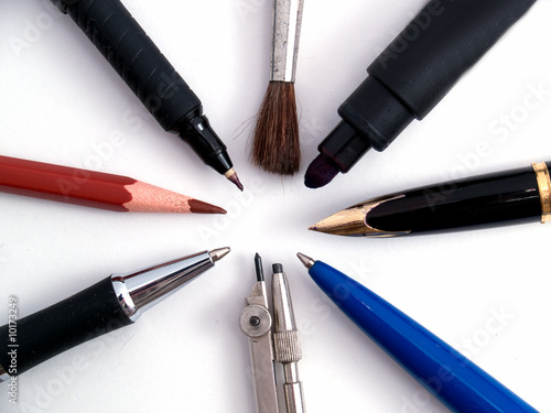 Group of different writing tools isolated white