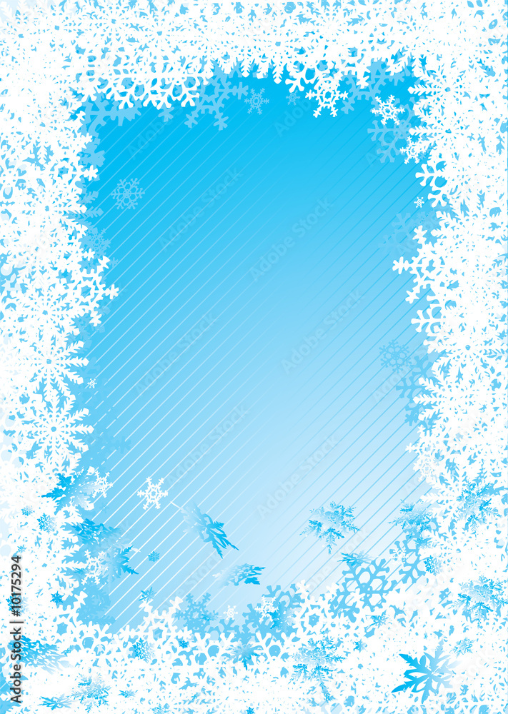 Christmas background with snow flake border in blue