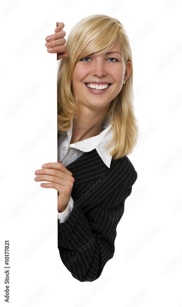 young business woman peaking isolated on white young business woman peaking isolated on white