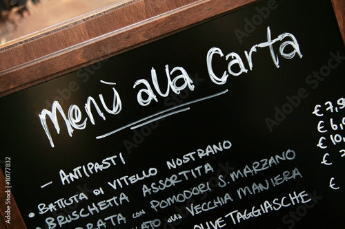 Obraz na płótnie Handwritten menu sign. Blackboard outside italian restaurant