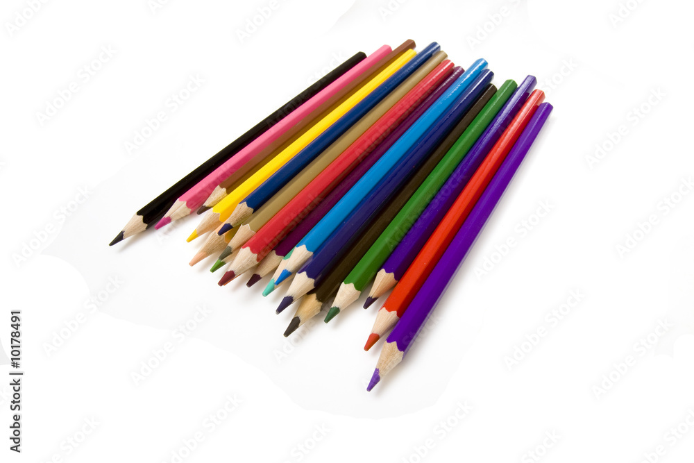 Fototapeta premium Coloued drawing pencils isolated on a white studio background.