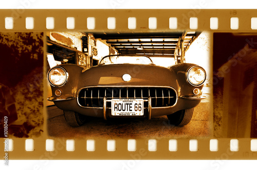 old frame photo with retro chevrolet corvette in route 66,USA #10180409