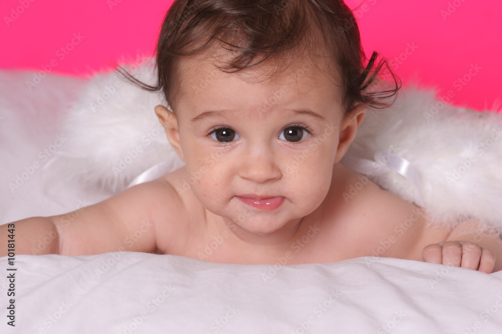 cute baby girl withangel wings on pink background cute baby girl withangel wings on pink background