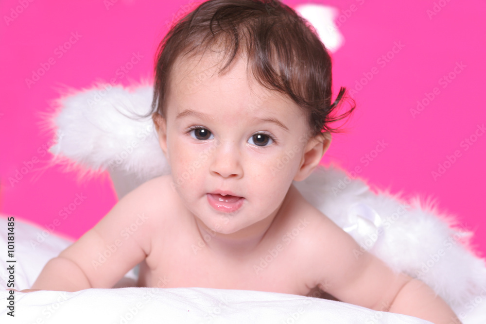 cute baby girl withangel wings on pink background cute baby girl withangel wings on pink background