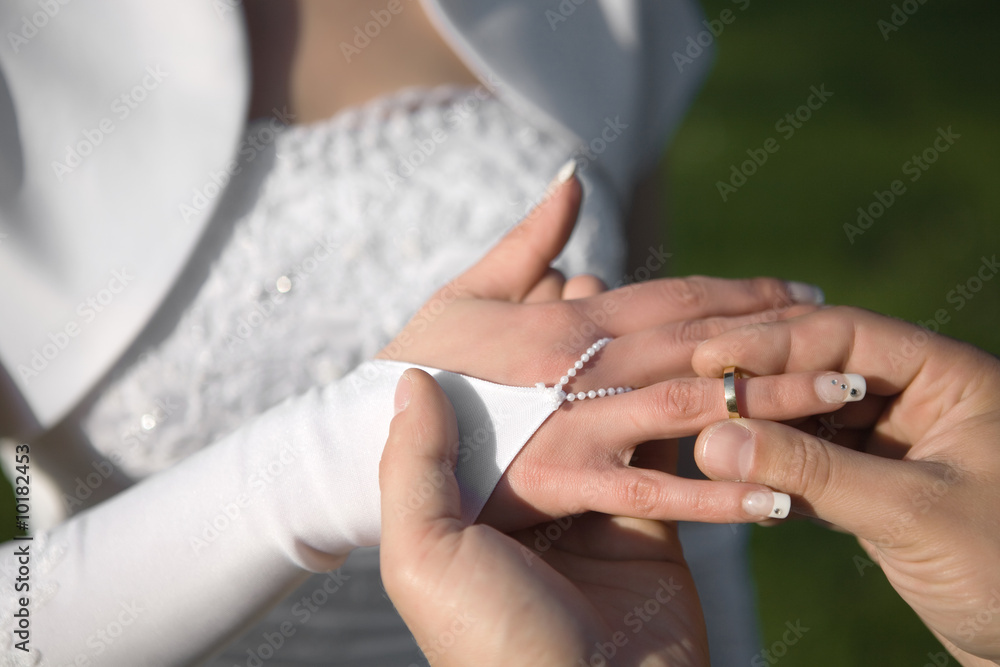Wedding rings exchange between groom and bride