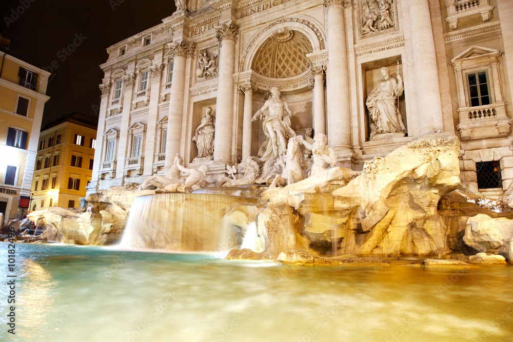 view of Trevi Fountain by night, Rome, Italy.