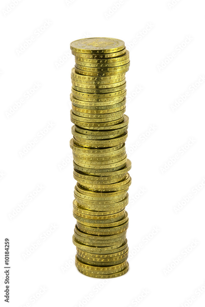 Column of coins isolated on white Column of coins isolated on white