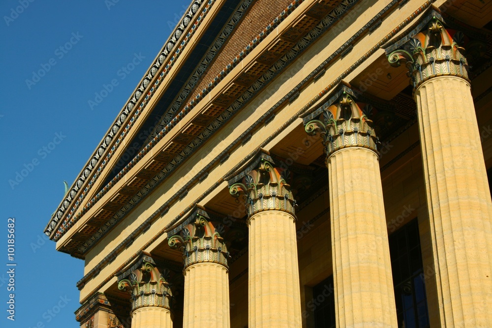 Classic colorful columns of Greek temple architecture