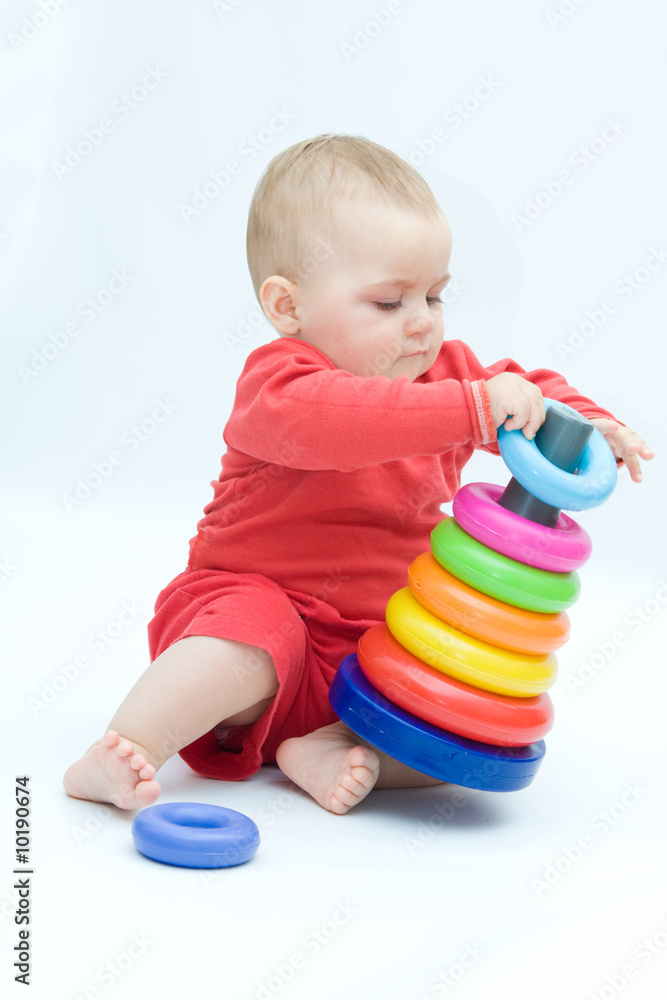 little, cute baby boy in red on white little, cute baby boy in red on white