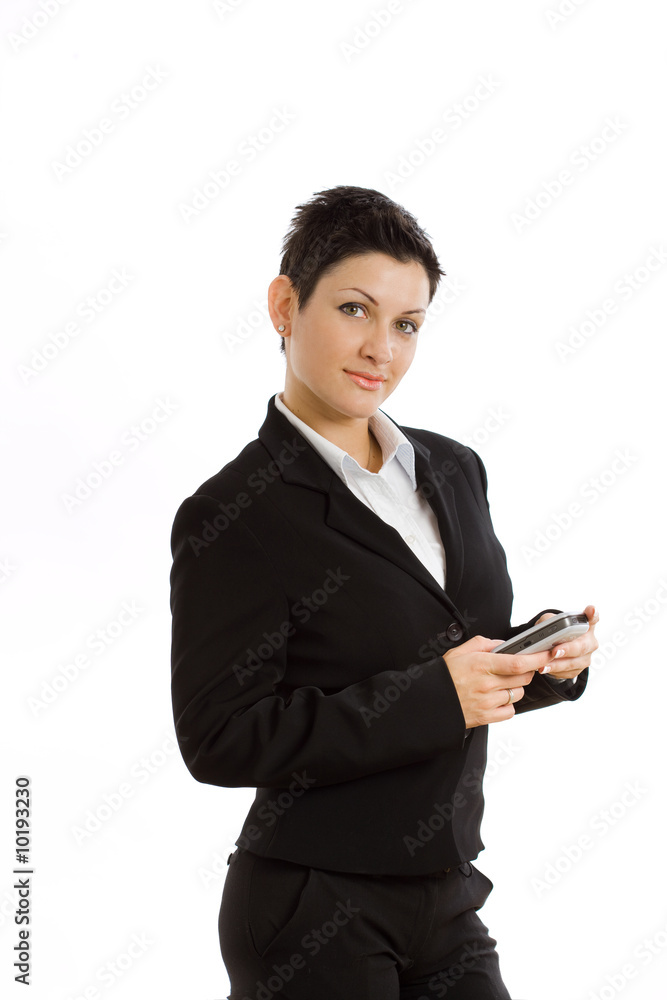 Happy businesswoman using mobile phone, smiling, Happy businesswoman using mobile phone, smiling,