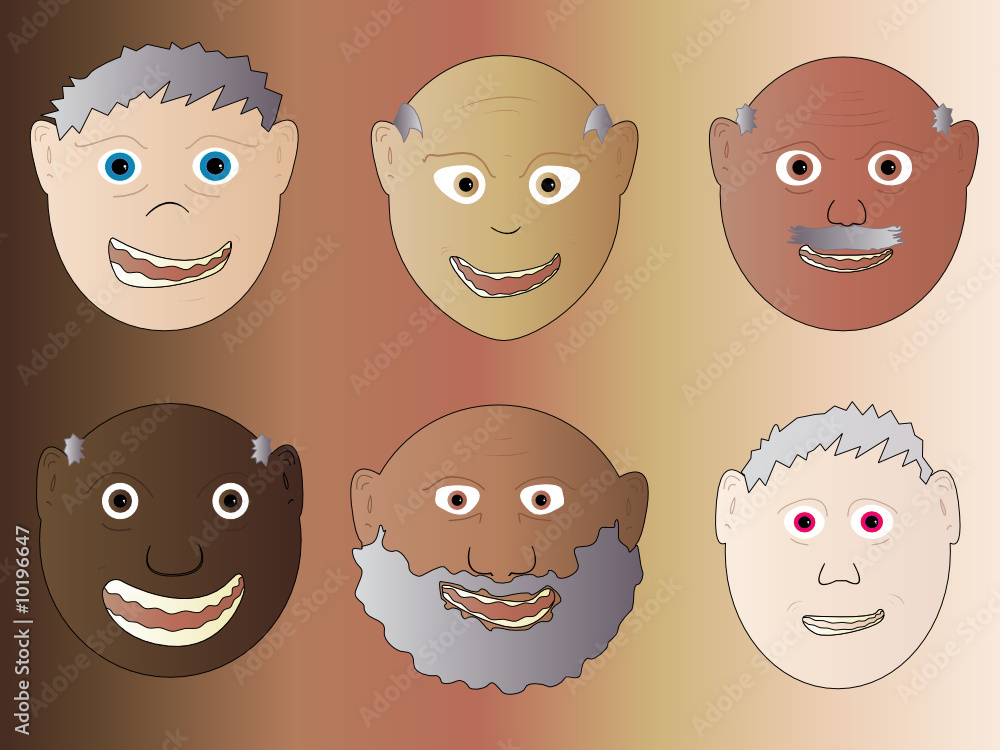 Six 6 Multi Ethnic Senior Citizens Old Men Male Face Six 6 Multi Ethnic Senior Citizens Old Men Male Face