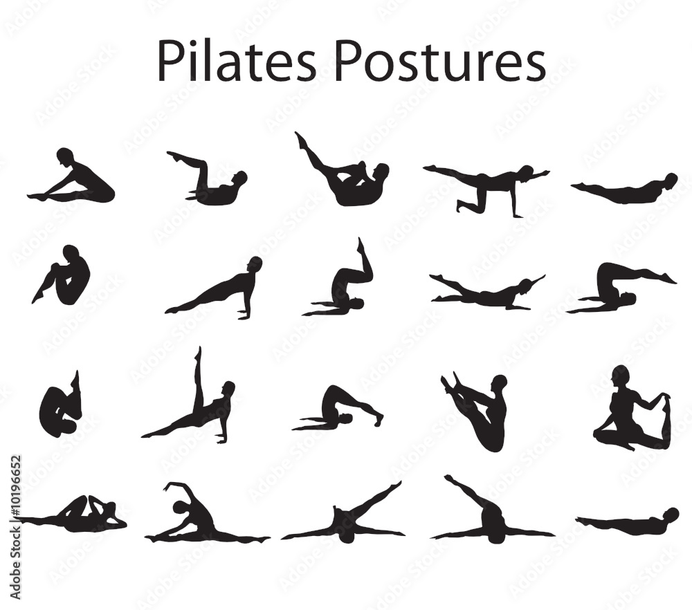 20 Various Pilates Postures Positions Vector Illustration Stock Vector