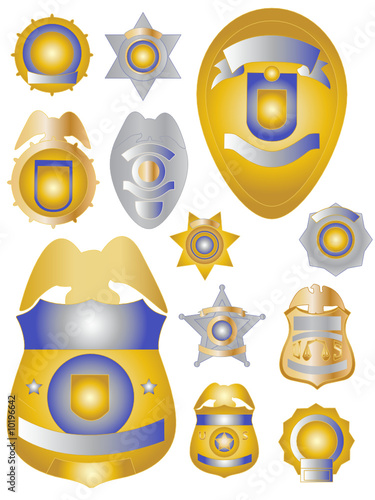 Twelve Gold Brass and Tin Police Badges Shields USA