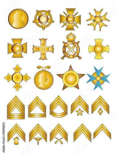 Military Badges Medals and Rank Chevrons Vector Gold