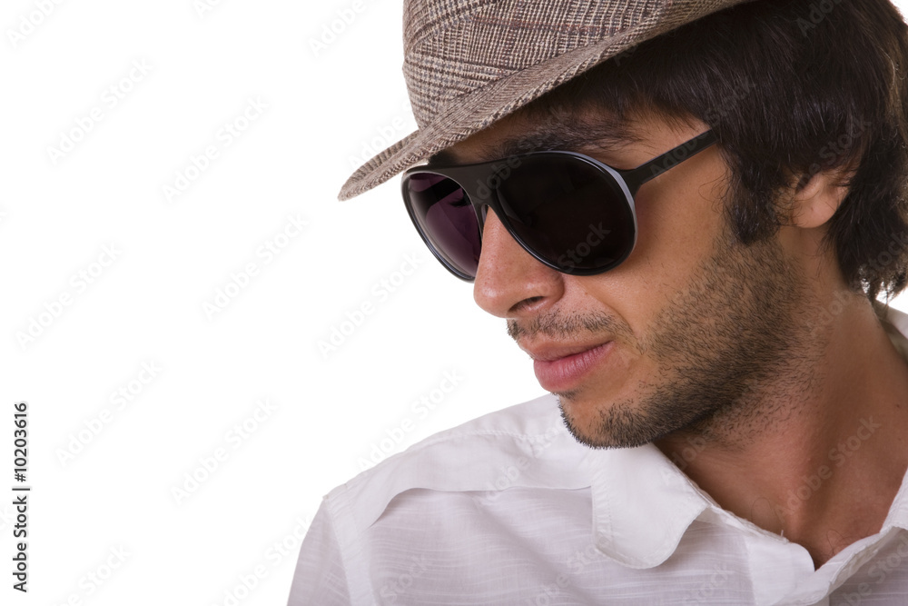 fashion man model looking to the copy space fashion man model looking to the copy space