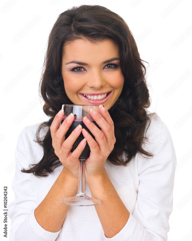 Beautiful business woman holding glass with red wine Beautiful business woman holding glass with red wine